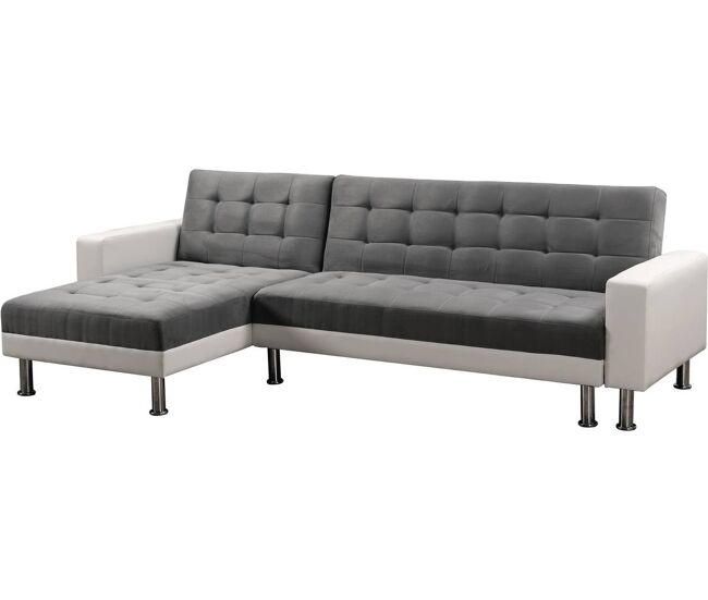 Canapé d'angle convertible et réversible "Theo" - 258 x 82/147 x 82 cm - 4 places - Blanc / Gris