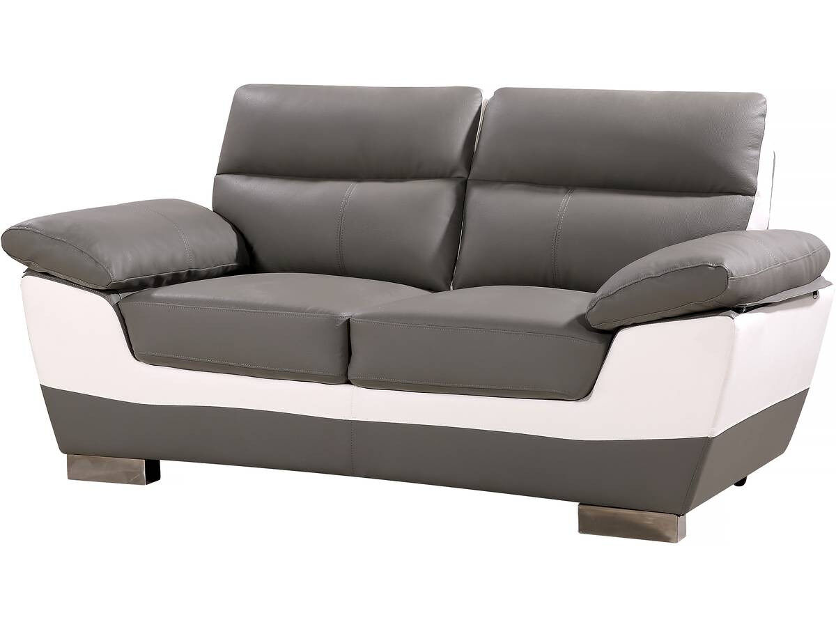 Canapé fixe en cuir reconstitué et PVC "Dallas" - 169 x 88 x 90 cm - 2 places - Gris/Blanc