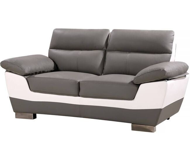 Canapé fixe en cuir reconstitué et PVC "Dallas" - 169 x 88 x 90 cm - 2 places - Gris/Blanc