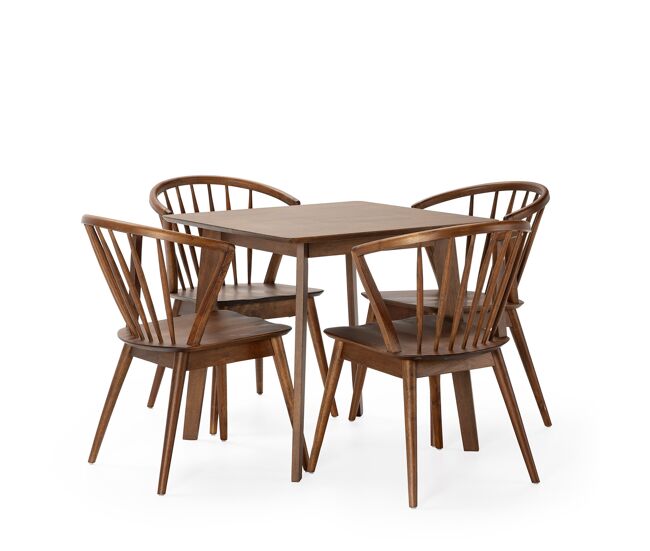 Conjunto de mesa 80x80 cm e 4 cadeiras de jantar mura nogueira