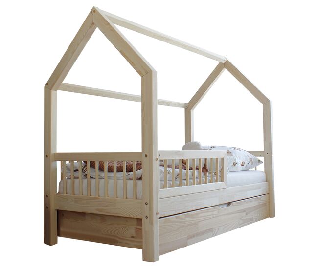 Cama cabana 90x190 barreira base de ripas e gaveta incluída sofia bois