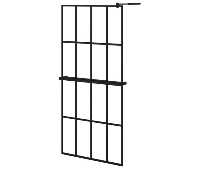 Vidaxl divisória chuveiro c/prateleira 90x195 vidro/alumínio esg preto