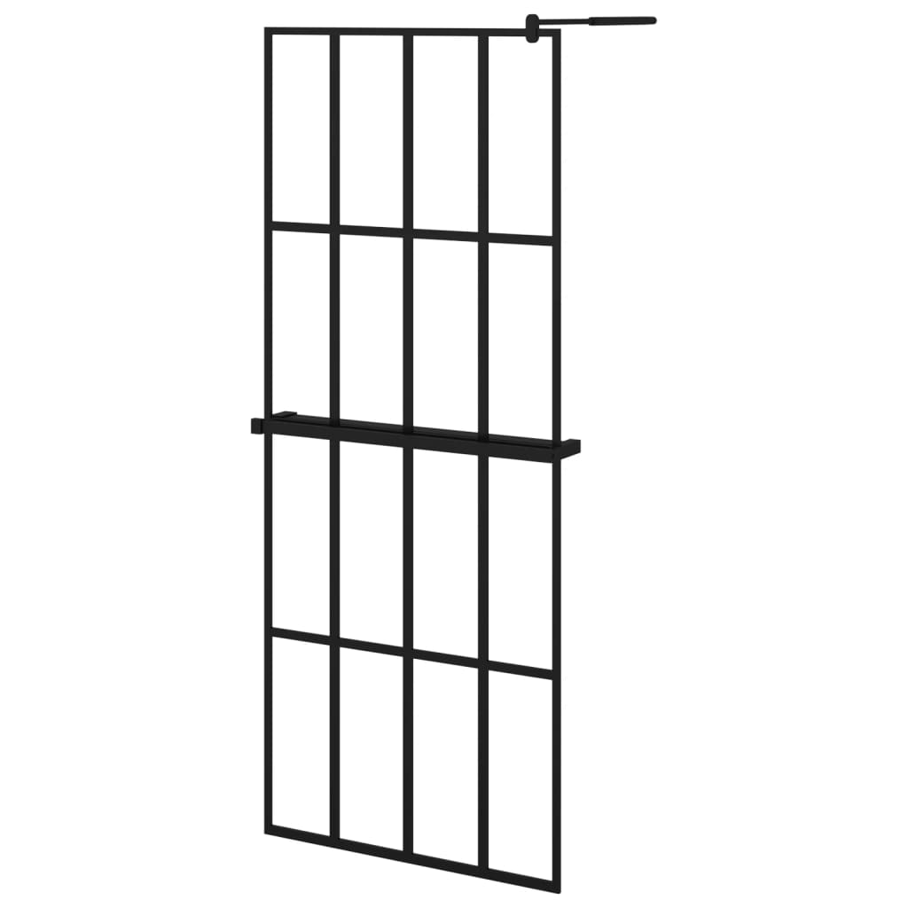 Vidaxl divisória chuveiro c/prateleira 80x195 vidro/alumínio esg preto