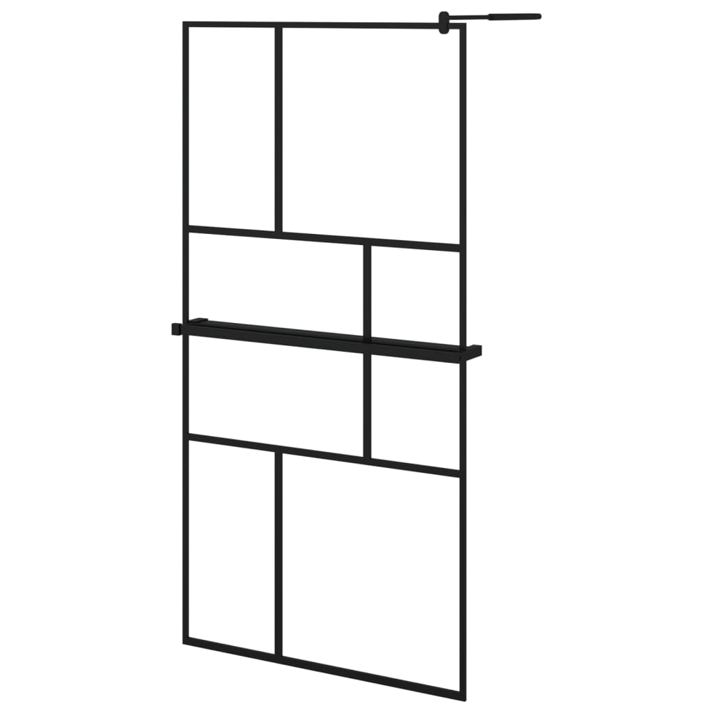Vidaxl divisória chuveiro+prateleira 100x195 vidro esg/alumínio preto