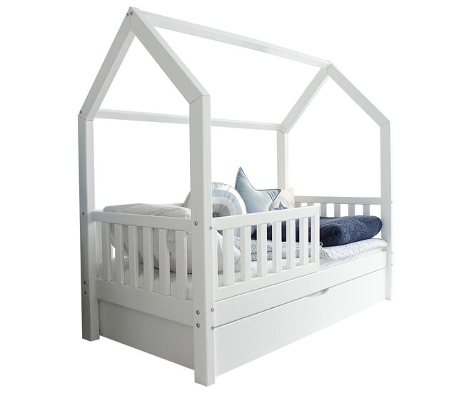 Cama cabana 90x190 barreira base de ripas e gaveta incluída daisy branco