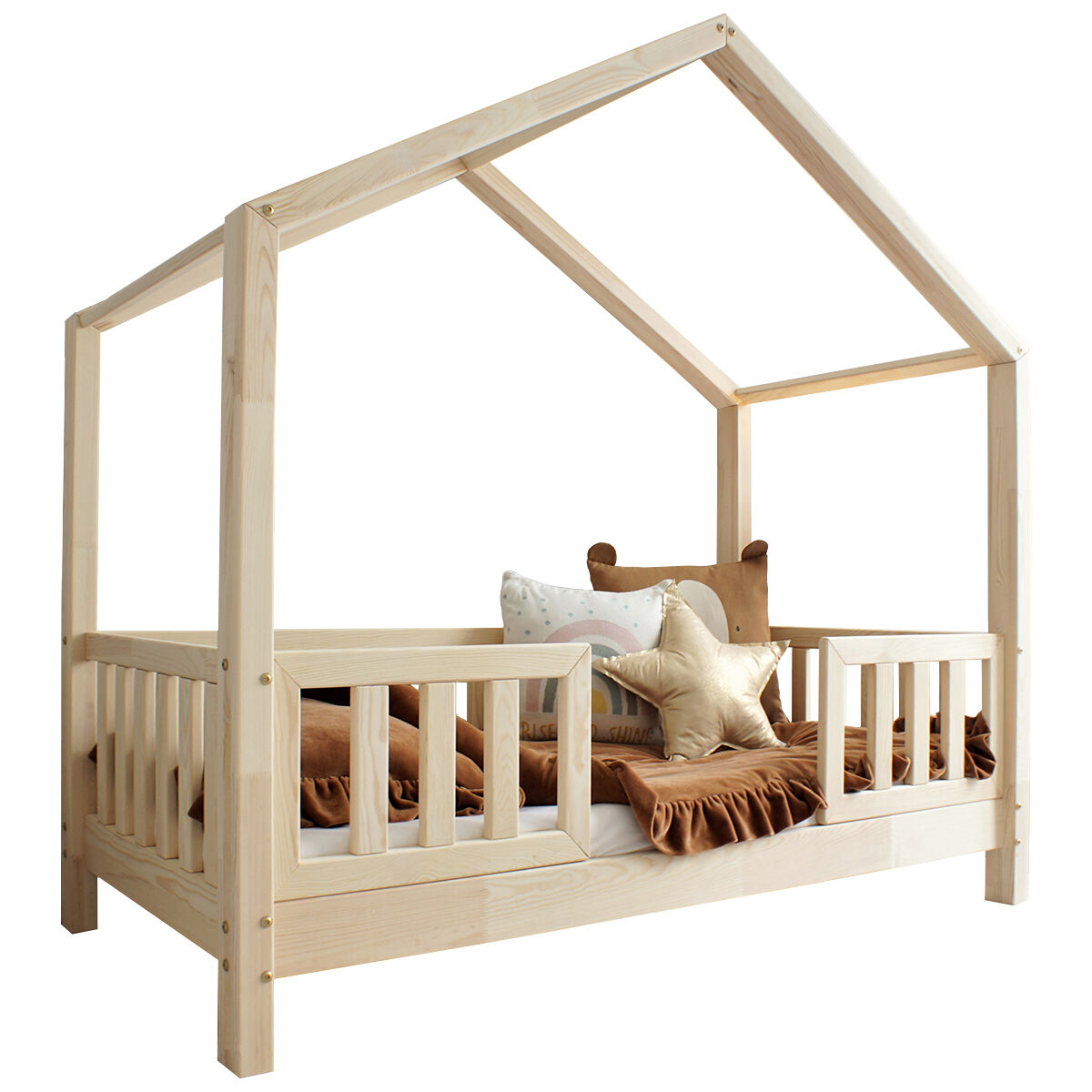 Cama de cabina 90x190 barreiras e base de ripas incluídas pés 10 cm roxane bois