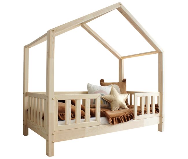 Cama de cabina 90x190 barreiras e base de ripas incluídas pés 10 cm roxane bois