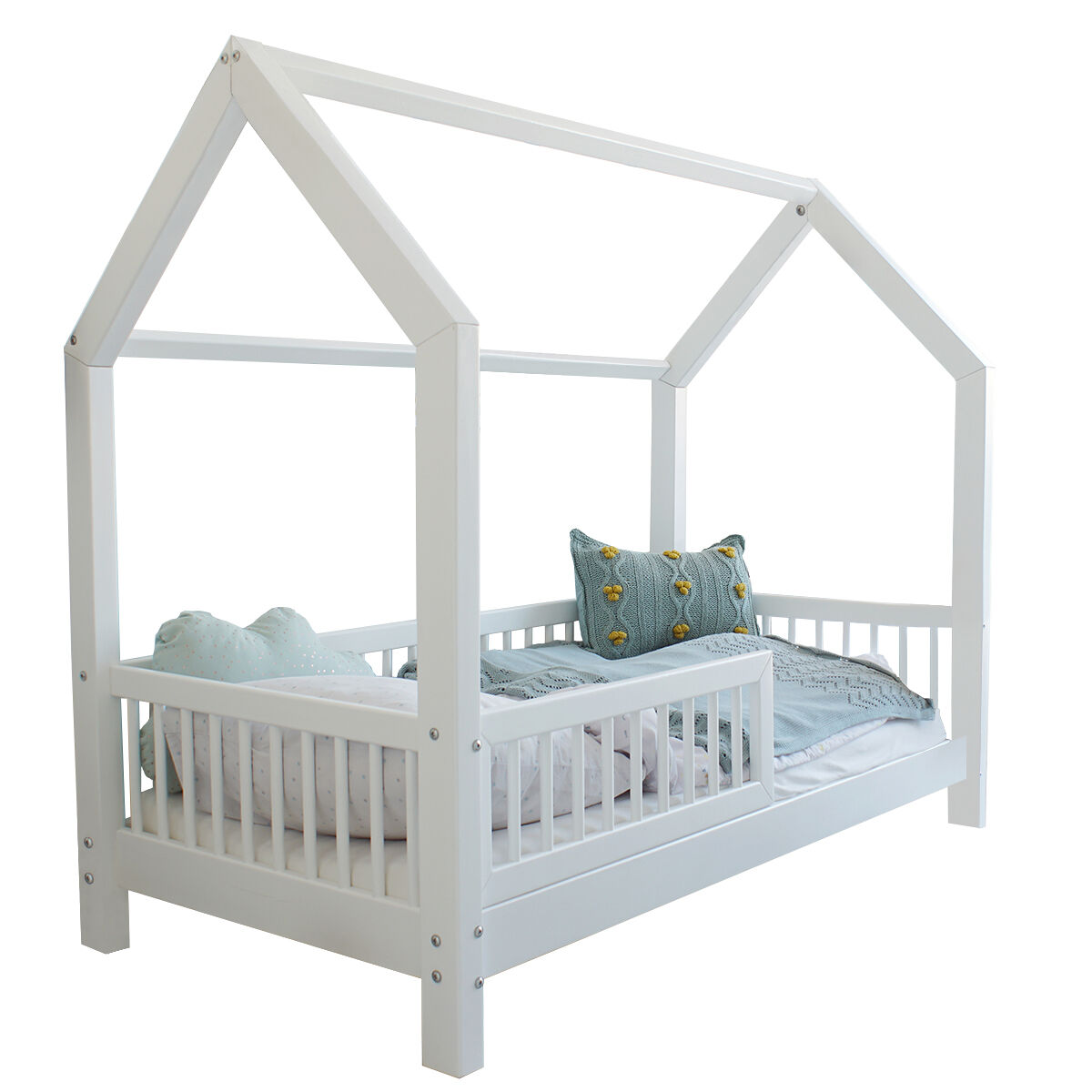 Cama cabana 90x200 barreira e base de ripas incluídos pés 10 cm sofia blanc