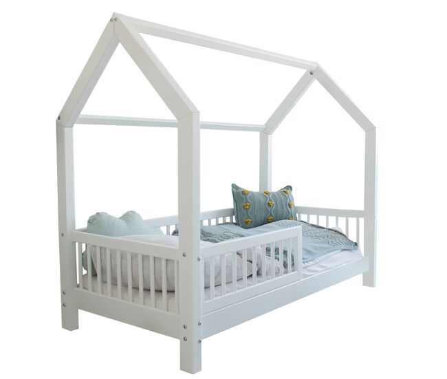 Cama cabana 90x200 barreira e base de ripas incluídos pés 10 cm sofia blanc