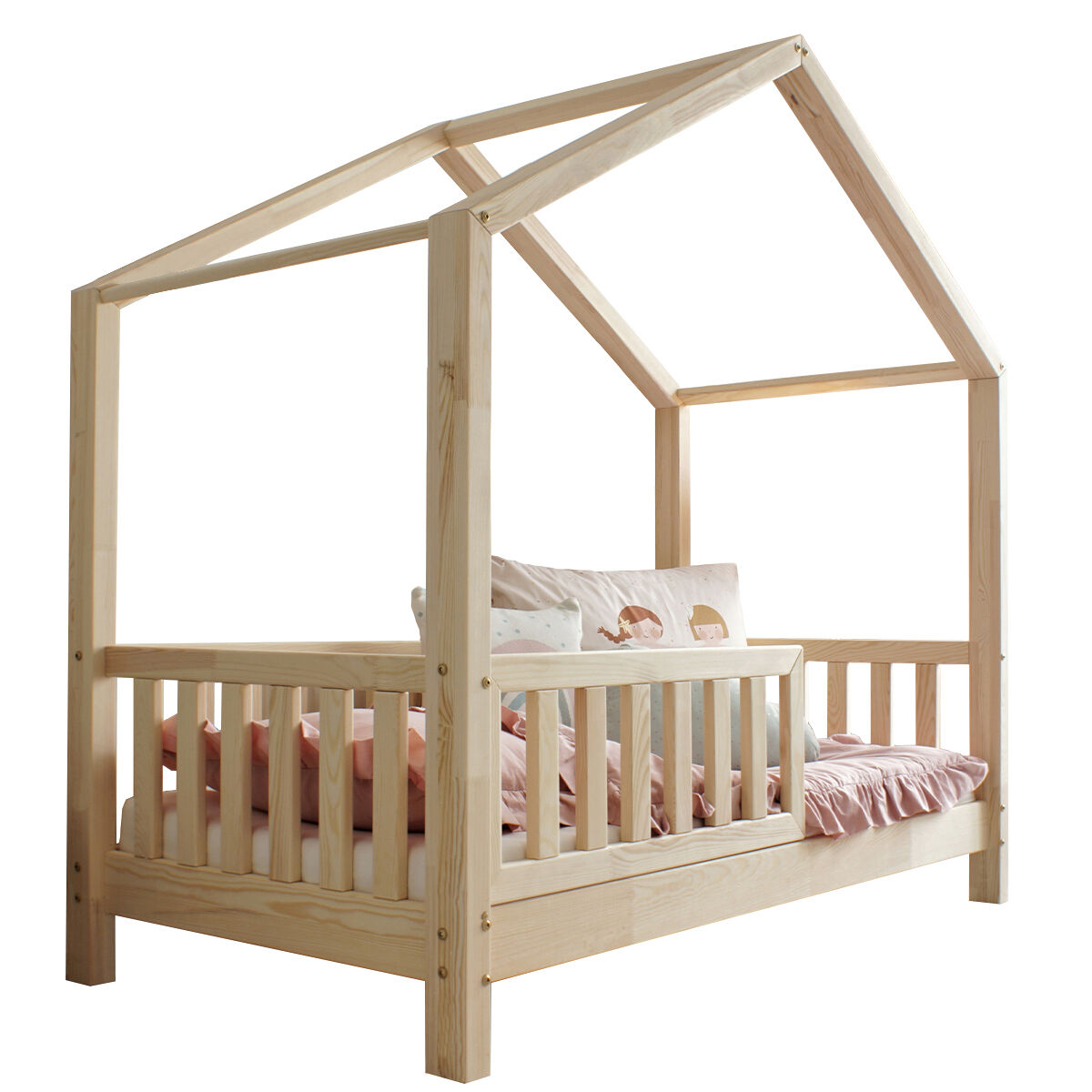 Cama de cabina 90x190 barreira e base de ripas incluídas pés 10 cm roxane bois