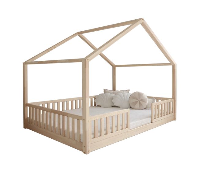 Cama cabana 140x200 barreiras e base incluída pés 1 cm roxane madeira