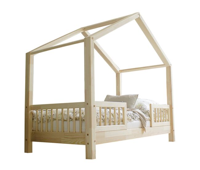 Cama 90x200 com calhas e estrado de ripas, incluindo pés de 10 cm iris bois