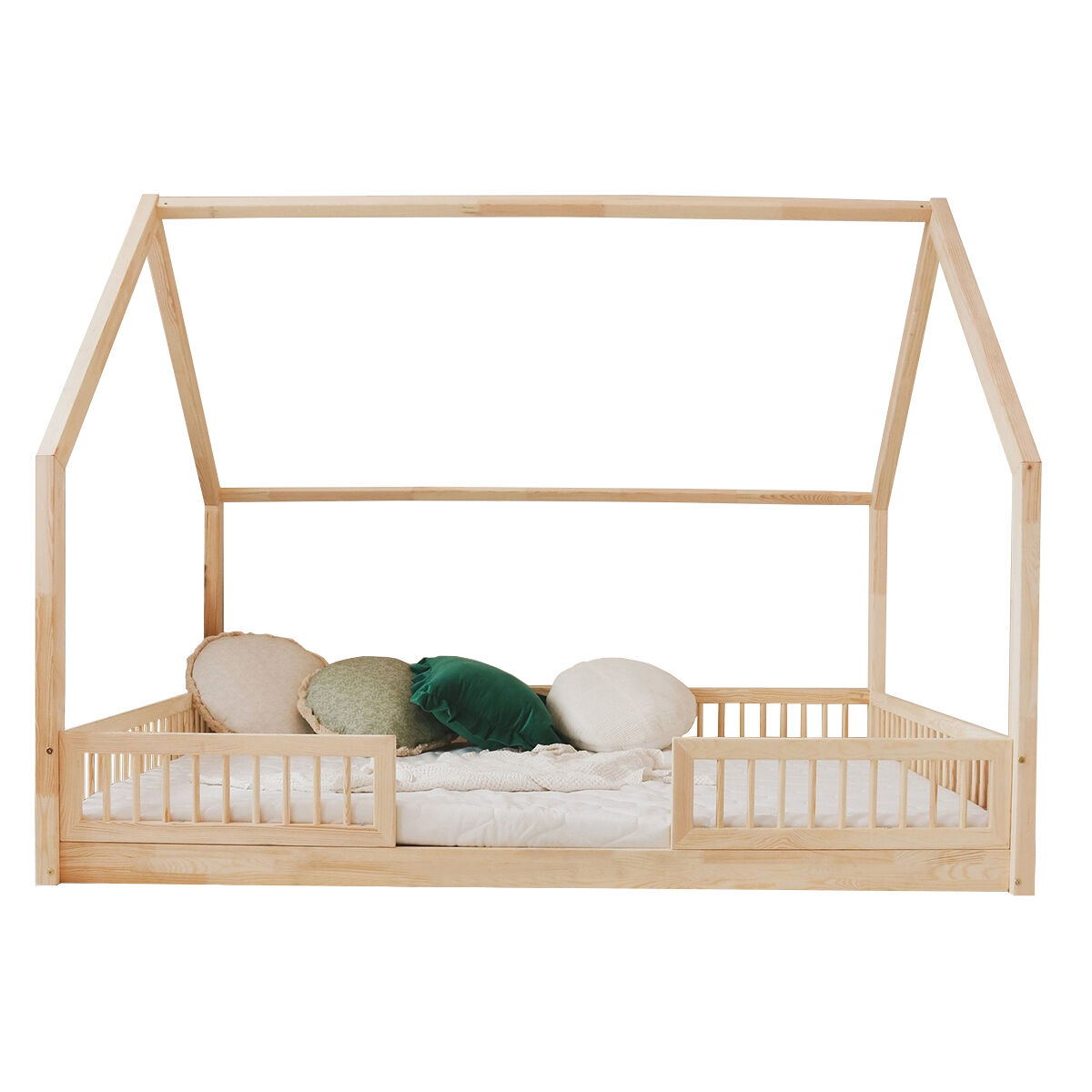 Cama cabana 140x200 barreiras e base de ripas incluídas pés 1 cm sofia bois