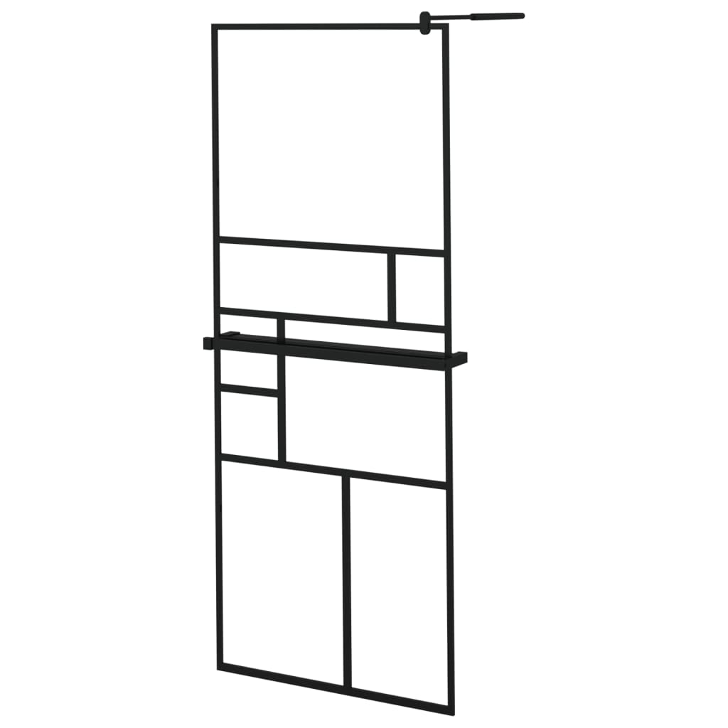 Vidaxl divisória chuveiro c/prateleira 80x195 vidro/alumínio esg preto