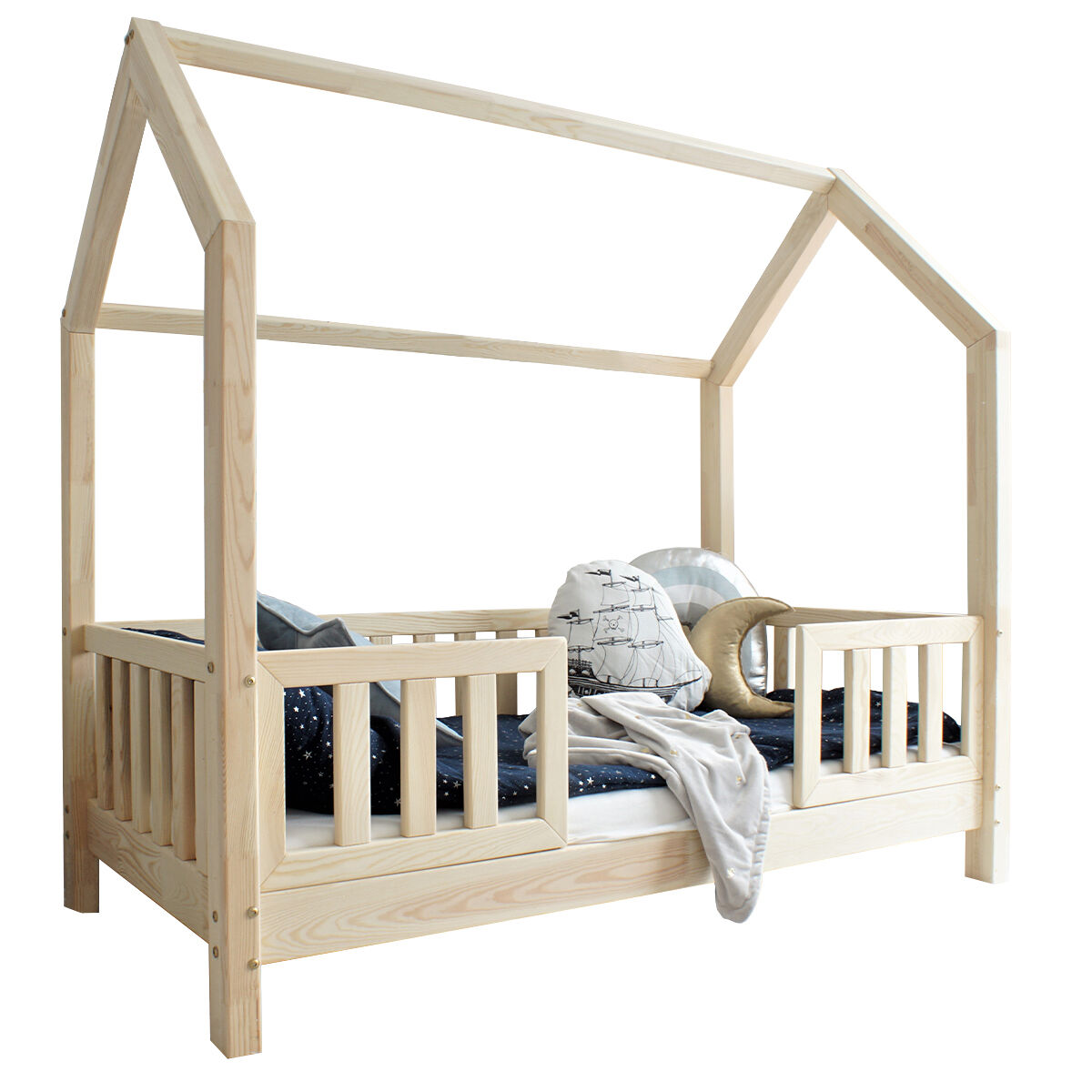 Cama cabana 90x190 barreiras e base de ripas incluídas pés 10 cm daisy bois