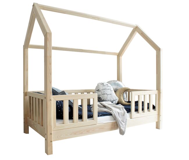 Cama cabana 90x190 barreiras e base de ripas incluídas pés 10 cm daisy bois