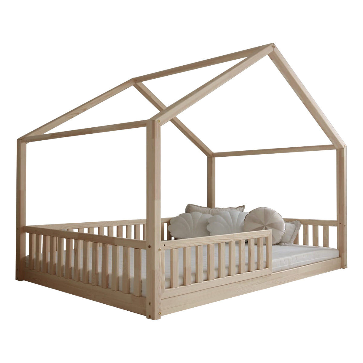 Cama cabana 140x200 barreira e base incluída pés 1 cm roxane madeira