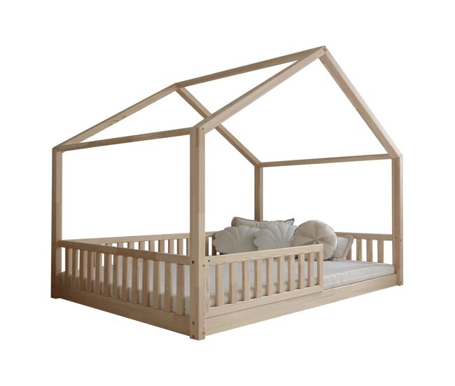 Cama cabana 140x200 barreira e base incluída pés 1 cm roxane madeira