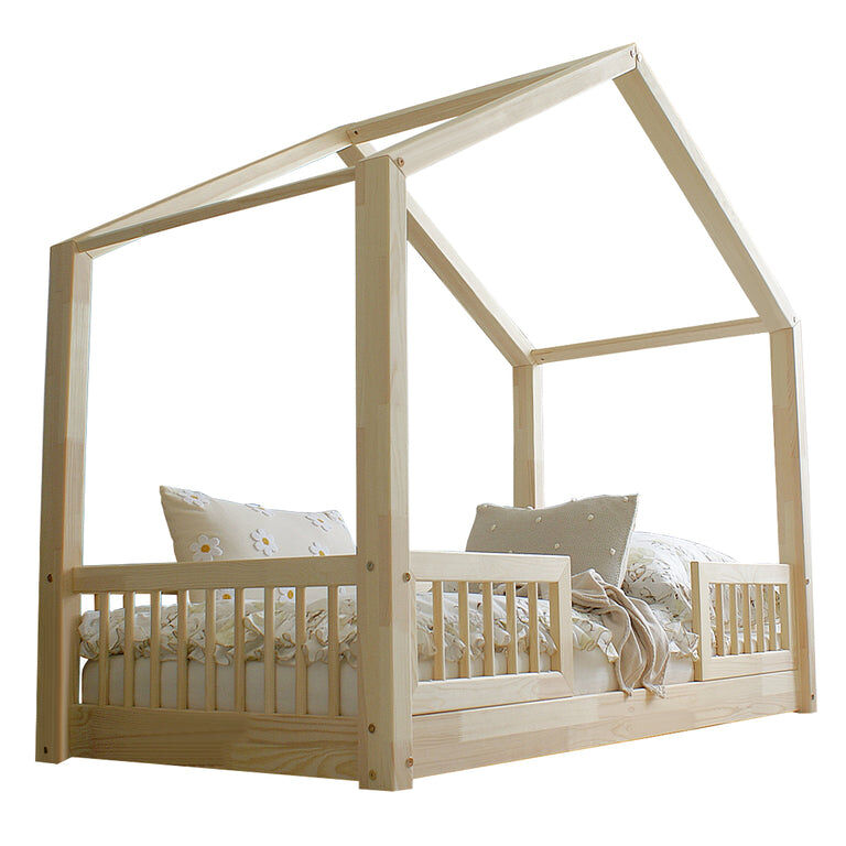 Cama 90x190 com calhas e estrado com pés de 1 cm iris bois