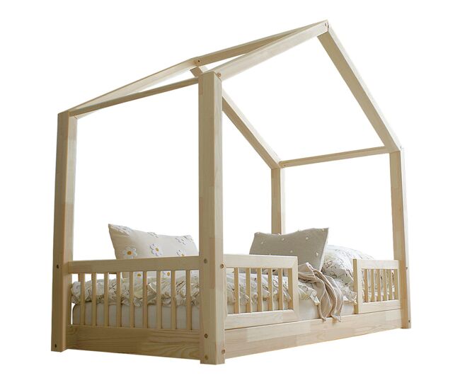 Cama 90x190 com calhas e estrado com pés de 1 cm iris bois