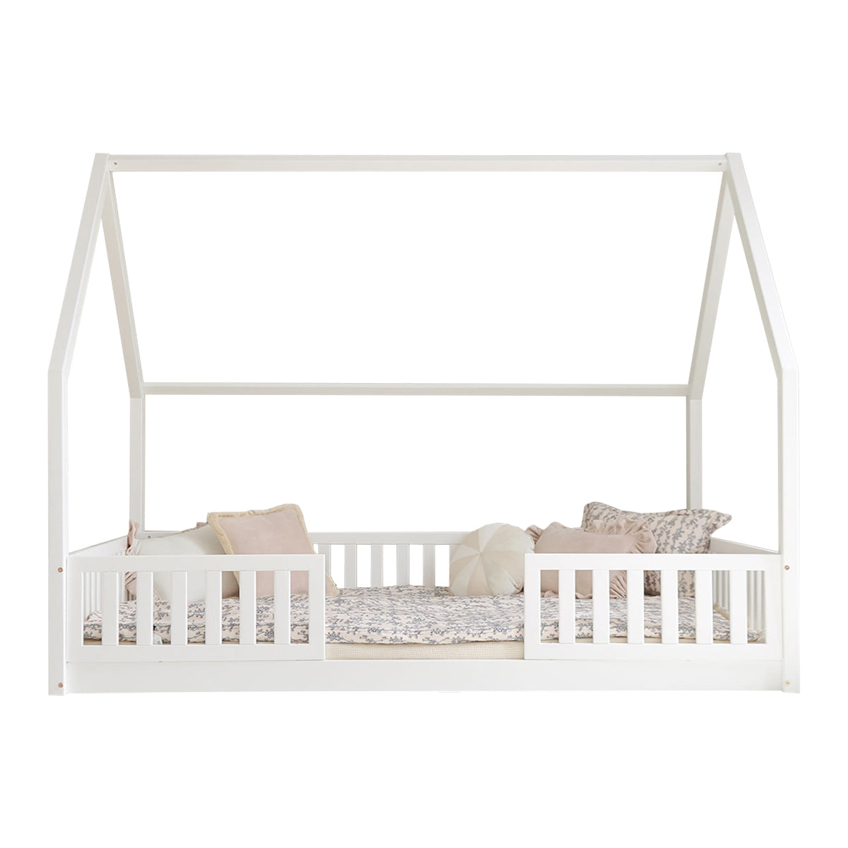 Cama cabana 140x200 barreiras e base incluída pés 1 cm daisy branco