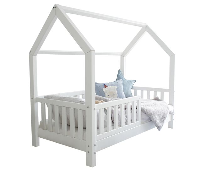 Cama cabana 90x200 barreira e base de ripas incluídas pés 10 cm daisy branco