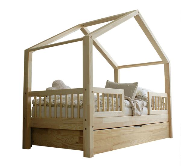 Cama de barreira iris bois 90x190 com estrado de ripas e gaveta