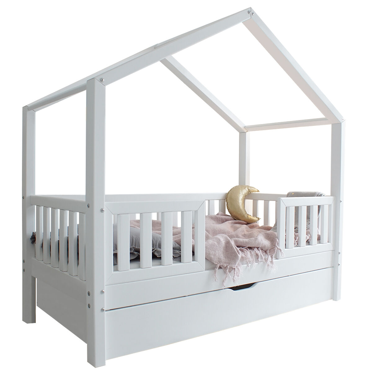 Cama de cabina 90x190 barreiras base de ripas e gaveta incluídas roxane blanc