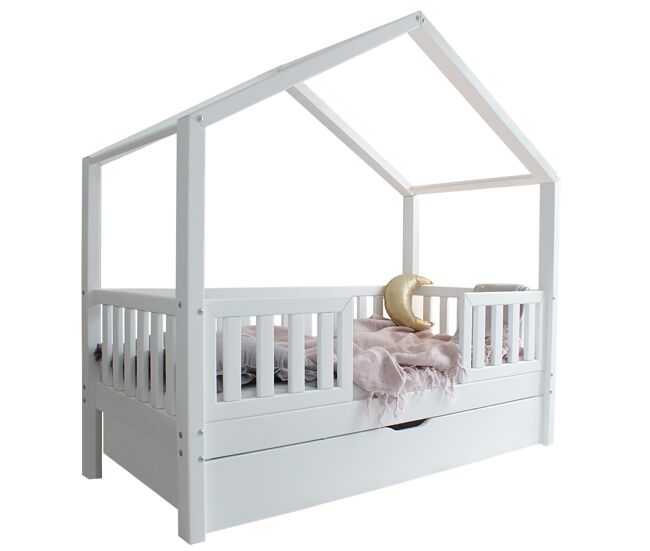 Cama de cabina 90x190 barreiras base de ripas e gaveta incluídas roxane blanc