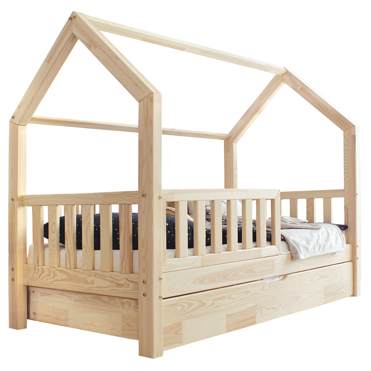 Cama cabana 90x190 barreira base de ripas e gaveta incluída daisy bois