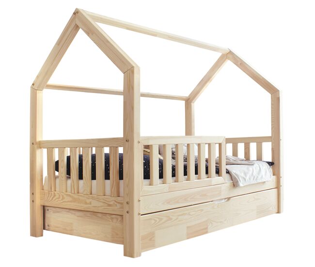 Cama cabana 90x190 barreira base de ripas e gaveta incluída daisy bois