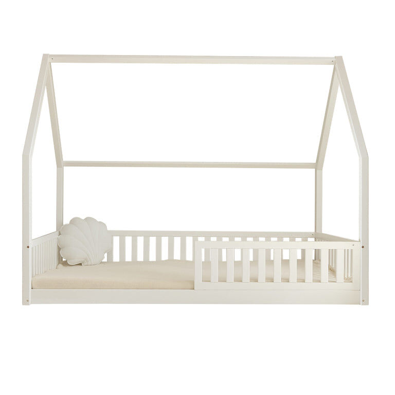 Cama cabana 140x200 com barreira e base de ripas incluídas pés 1 cm daisy branco
