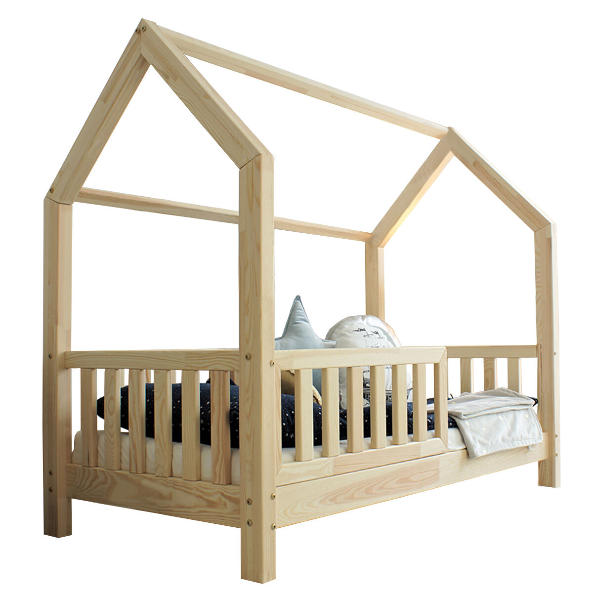 Cama cabana 90x200 barreira e base de ripas incluídas pés 10 cm daisy bois