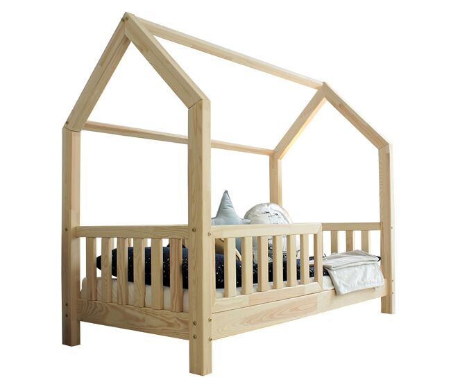 Cama cabana 90x200 barreira e base de ripas incluídas pés 10 cm daisy bois