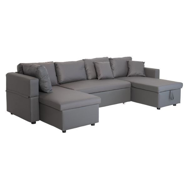 Sofá panorámico convertible en polipiel scott 4 plazas gris