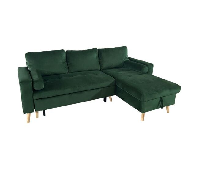 Canapé d'angle convertible JAMES 3 places en velours vert