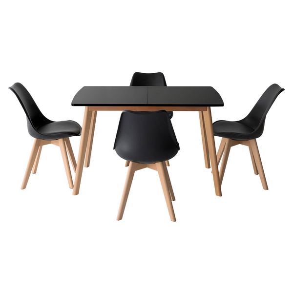 Mesa extensible Helga 120, 4 sillas Nora