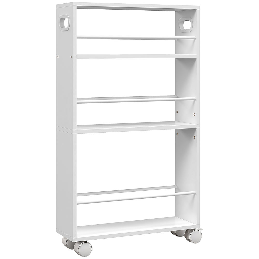 Homcom carrinho auxiliar slim de 3 níveis com rodas, laterais com proteção e pegas para cozinha, sala, casa de banho, 45x15x80 cm, branco