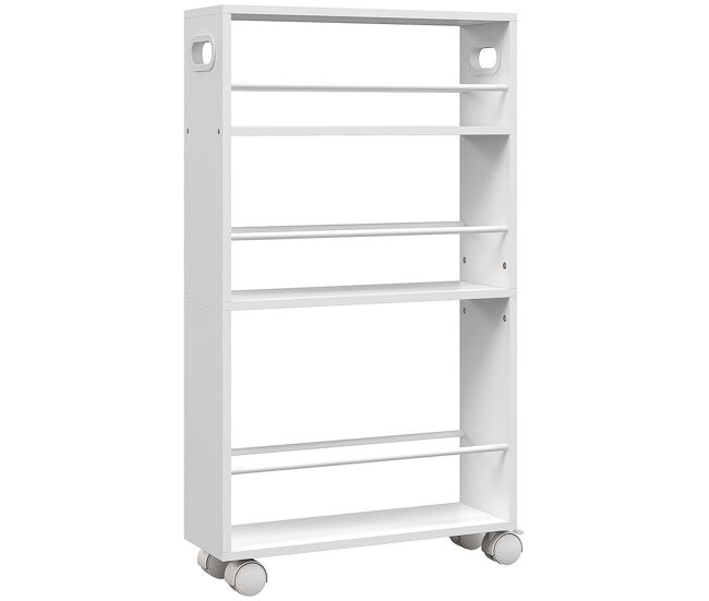 Homcom carrinho auxiliar slim de 3 níveis com rodas, laterais com proteção e pegas para cozinha, sala, casa de banho, 45x15x80 cm, branco