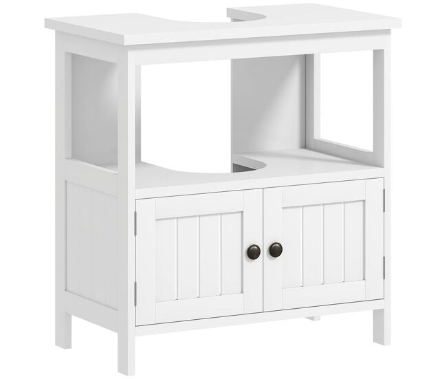 Kleankin móvel para lavatório pousar com armário de 2 portas estante aberto e estante ajustável interior carga 30 kg 60x30x60 cm branco