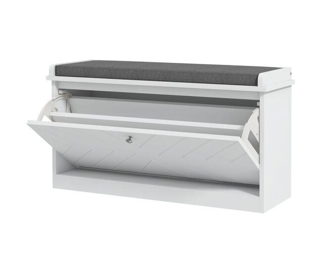 Homcom banco sapateira moderno móvel sapateira com banco de madeira com étagères ajustáveis e almofada acolchoada para 8 pares de sapatos para entrada corredor 80x26x44,5 cm blanc