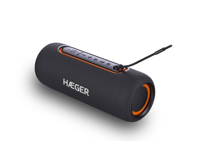 Enceinte bluetooth portable haeger light boom - autonomia 3h, ipx5, microfone, iluminação rgb