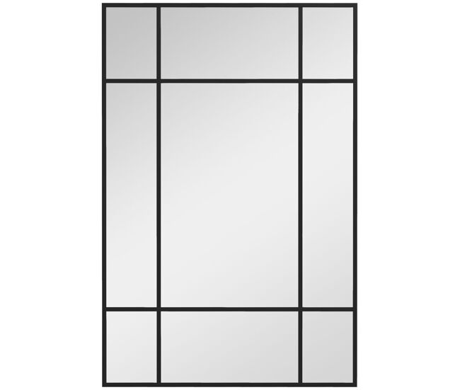 Homcom espelho de parede retangular espelho estilo janela 90x60 cm com moldura de metal espelho decorativo para sala quarto entrada preto