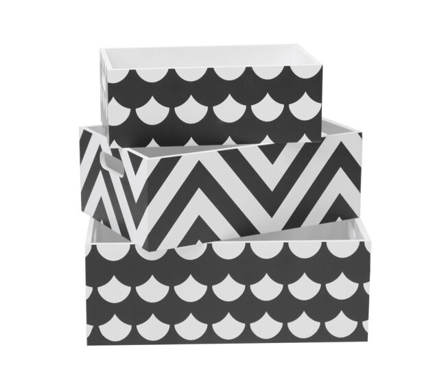 Caixas set de 3 mdf noir e blanc 15x40x28/13x35x23/11x30x18cm