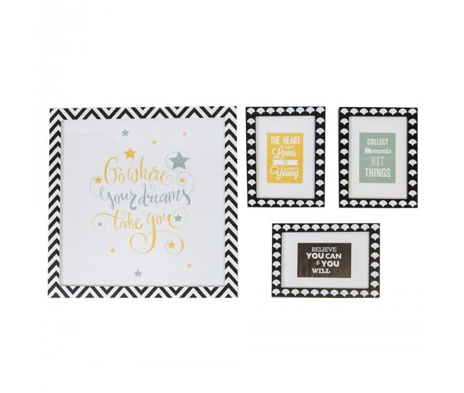 Cuadros set de 4 em mdf noir e blanc 22 x 16/ 38 x 40cm