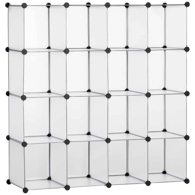 Homcom armário modular de plástico organizador de sapatos com 16 cubos de 30x30x30cm para entrada corredor quarto 125x32x125 cm transparente