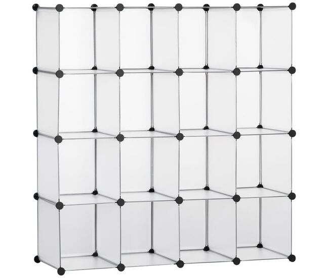 Homcom armário modular de plástico organizador de sapatos com 16 cubos de 30x30x30cm para entrada corredor quarto 125x32x125 cm transparente
