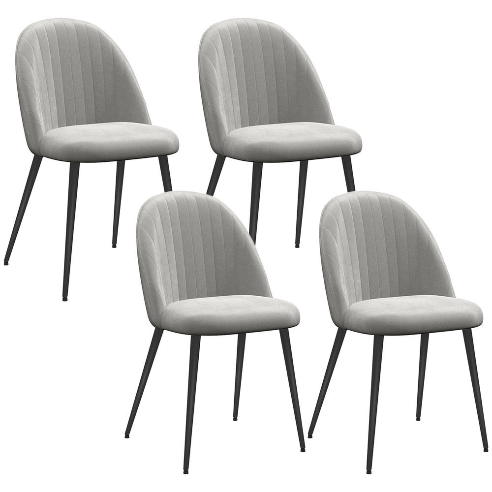Homcom conjunto de 4 cadeiras de sala de jantar modernas cadeiras estofadas em veludo com encosto alto e pés de aço para sala de estar 50x52x83 cm cinza