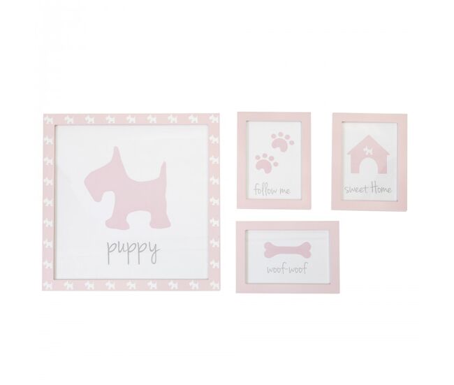 Quadro set de 4 infantiles mdf rosa 22x16cm/38x40cm