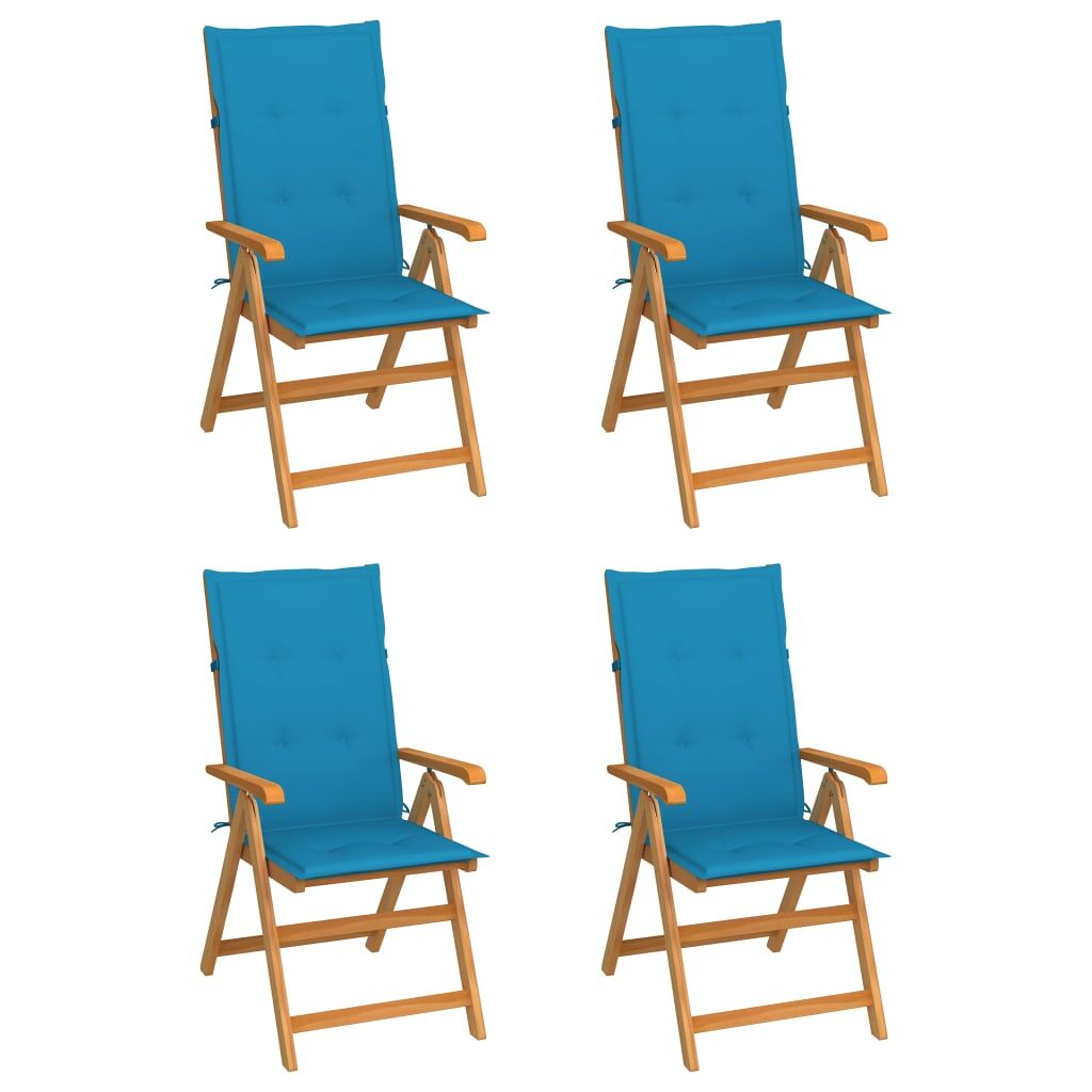 Vidaxl cadeiras de jardim c/ almofadões azul 4 pcs teca maciça